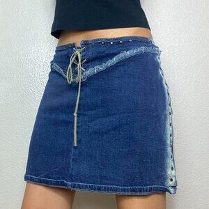 Y2K DENIM LACE UP MINI SKIRT